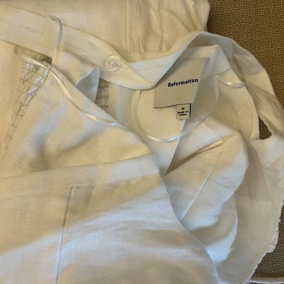 BEST Reformation Balia Linen Midi Dress Sz0 White Linen Bow Sleeveless Classic - Picture 7 of 10
